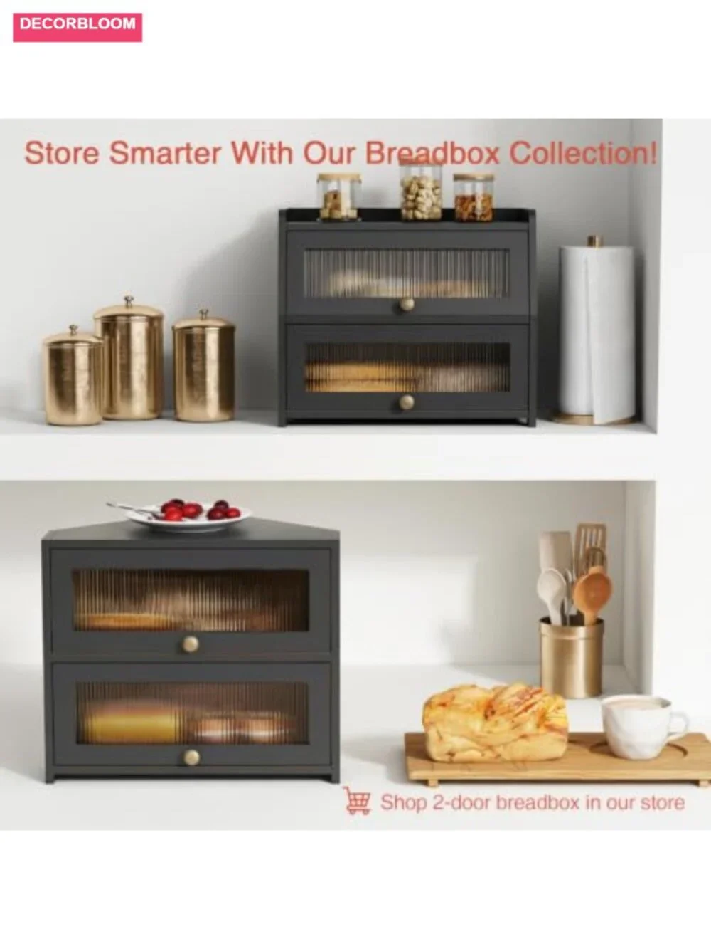 Double Layer Roll Up Corner Bread Box Bamboo Kitchen Storage